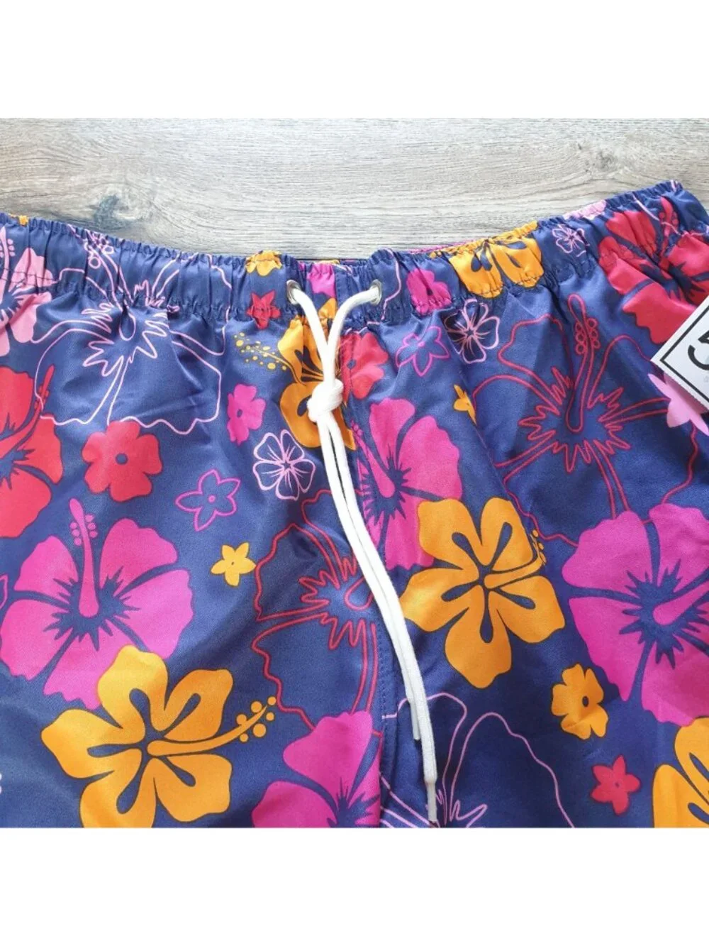 Colorful Floral Mens Swim Trunks Size L With Elastic Waist Drawstring 32